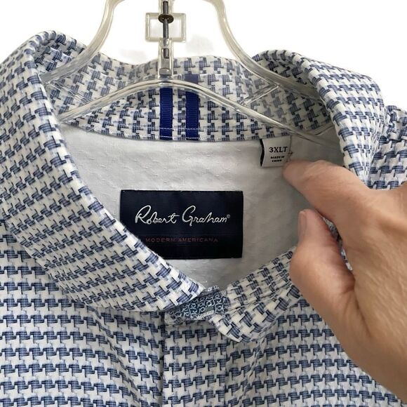 Robert Graham Houndstooth Long Sleeve Button-down Shirt Men’s 3XLT Blue & White - Picture 3 of 5